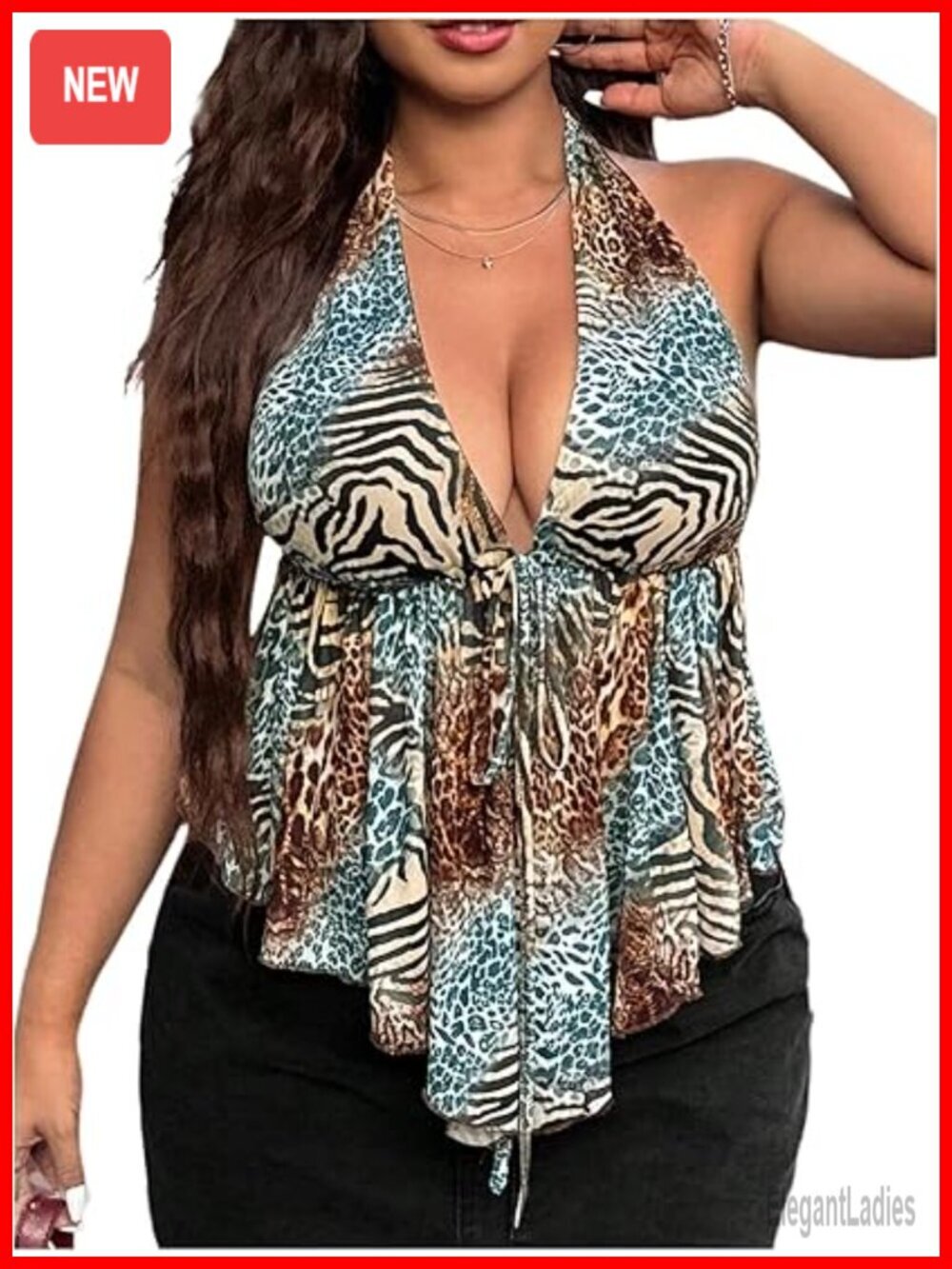 Plus Size Halter Peplum Ruffle Asymmetrical Top Sleeveless Tie Back Y2k